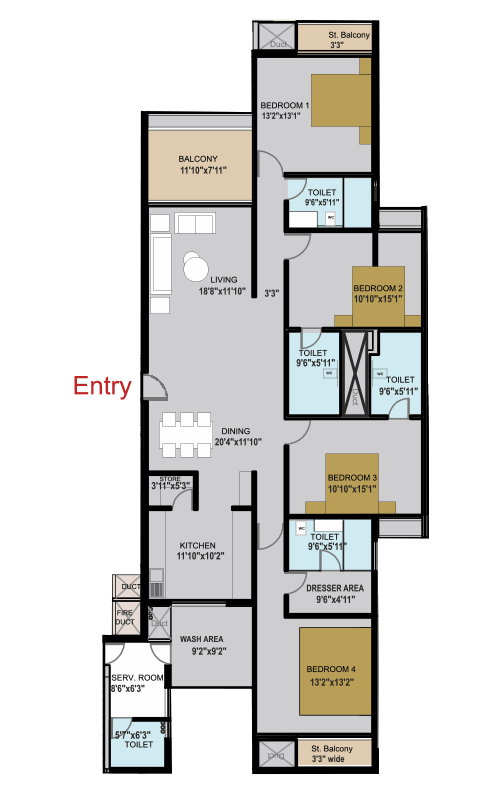 Silver Leaves 4 BHK Condominums with servant room floor plan