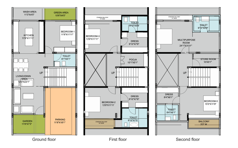 Silver Leaves Floor Plan for Row Villas A1 to A5