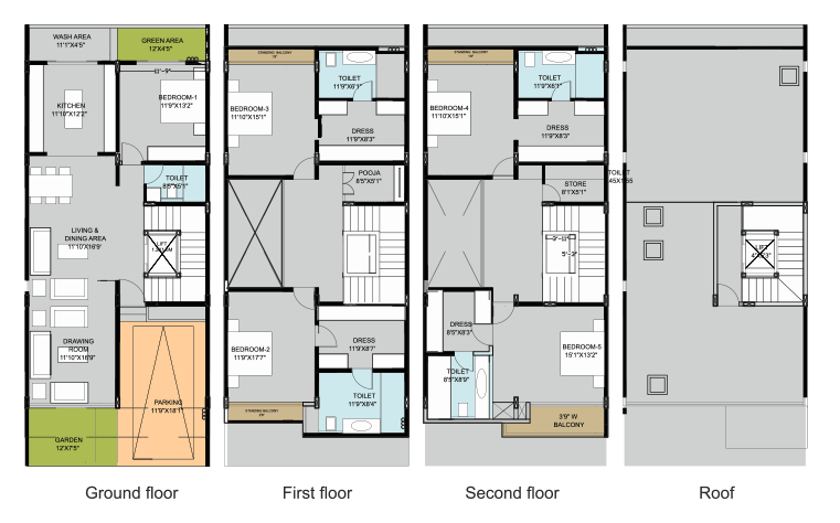 Silver Leaves Floor Plan for Row Villas B1 to B5