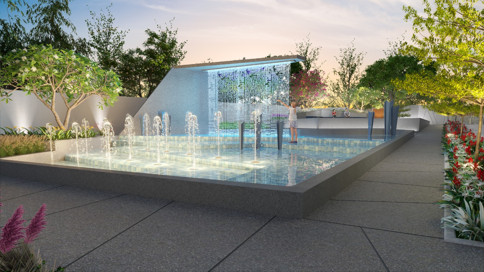 Silver Skypark Hill Top Fountain Computer generated image