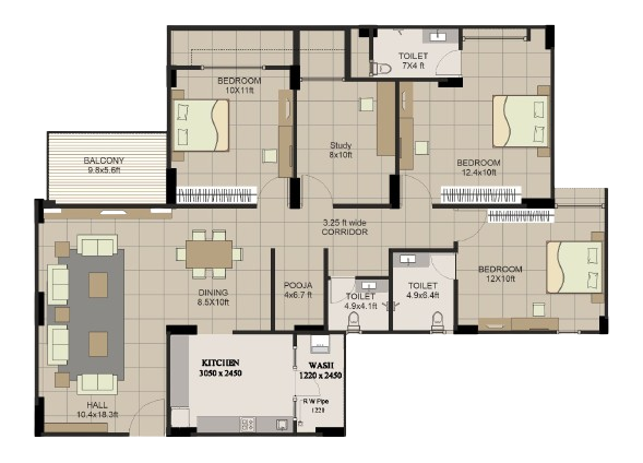 Premium Lifespace 3 BHK Floor Plan